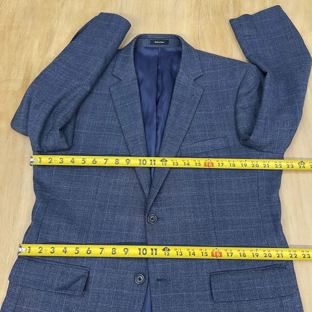 Pronto Uomo Sport Coat Blazer Jacket Mens‎ 42R Wool Rayon Blue Plaid Flannel